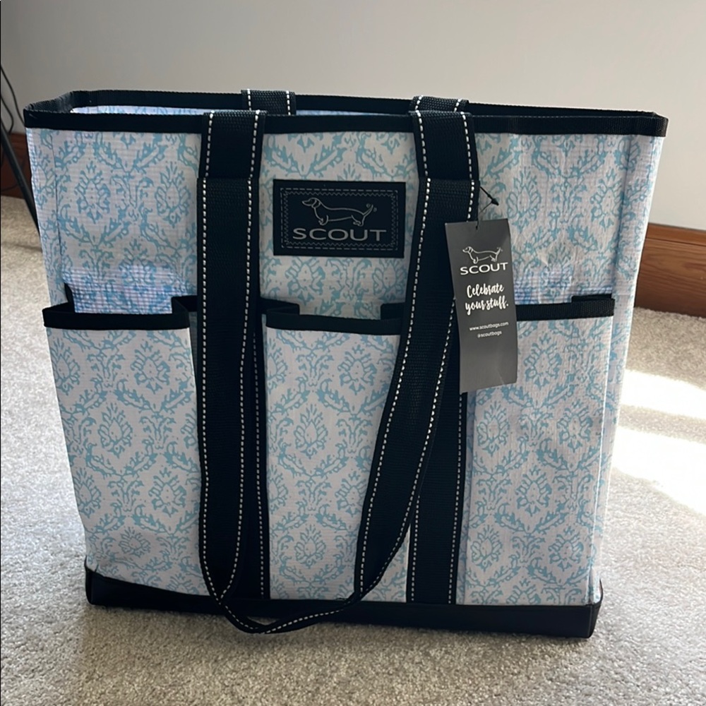 Scout Blue and White Tote with Black Handles
